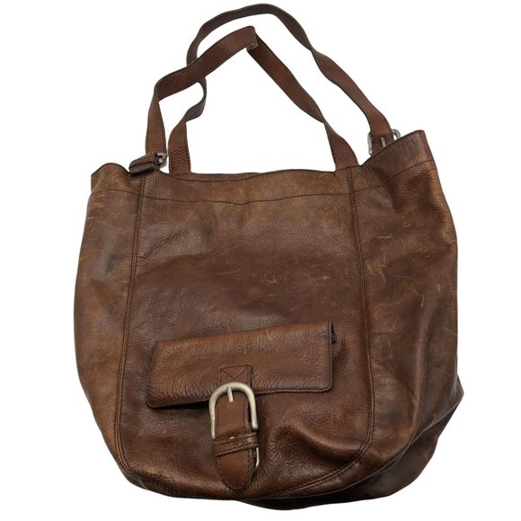 Vintage Handbags - Vintage Saddle By Sabina Large Distressed Leather Brown Hobo Bag Womens Boho